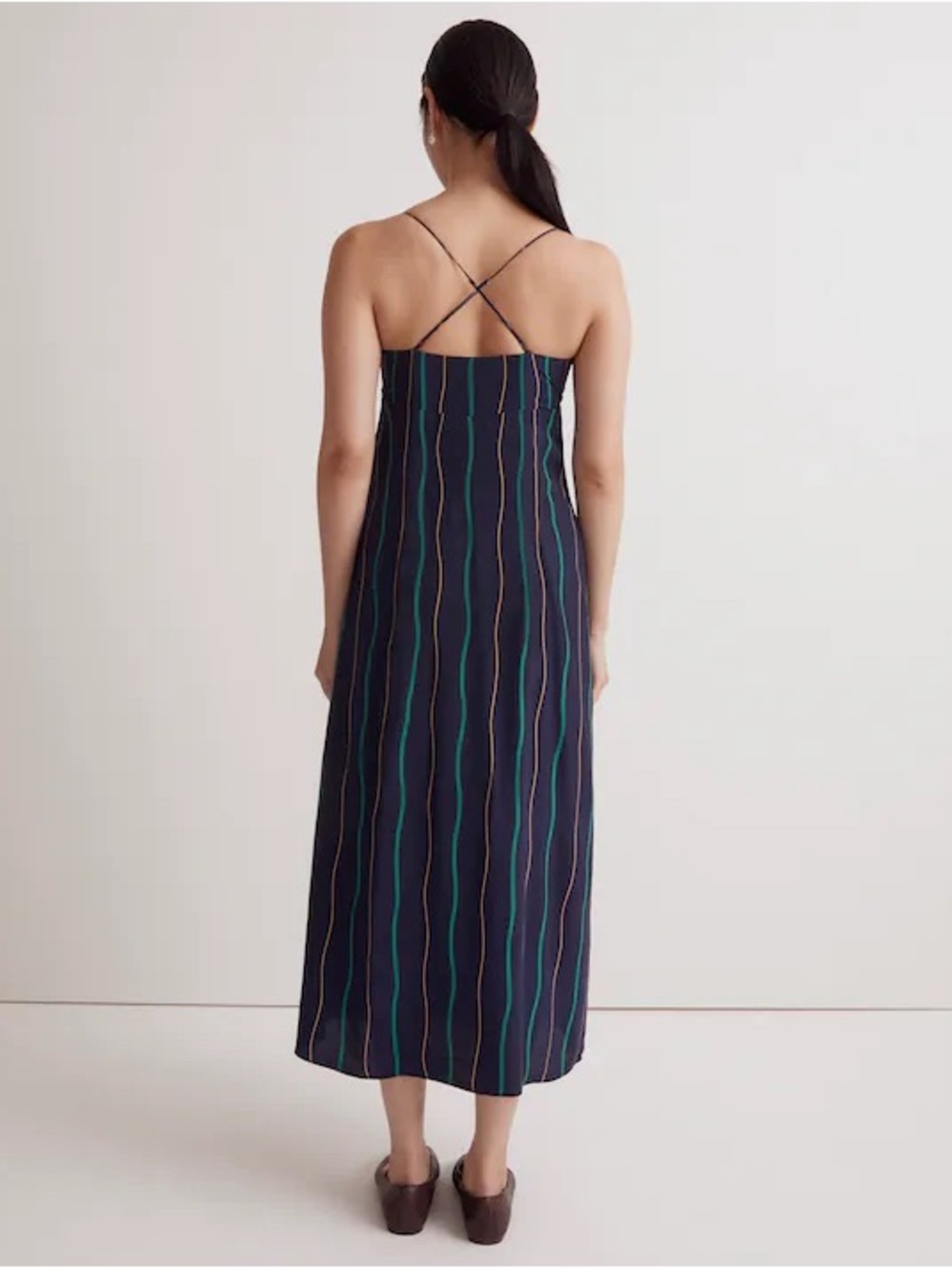Madewell Layton Midi Slip Dress- Navy Vertical-Stripe - Picture 3 of 6